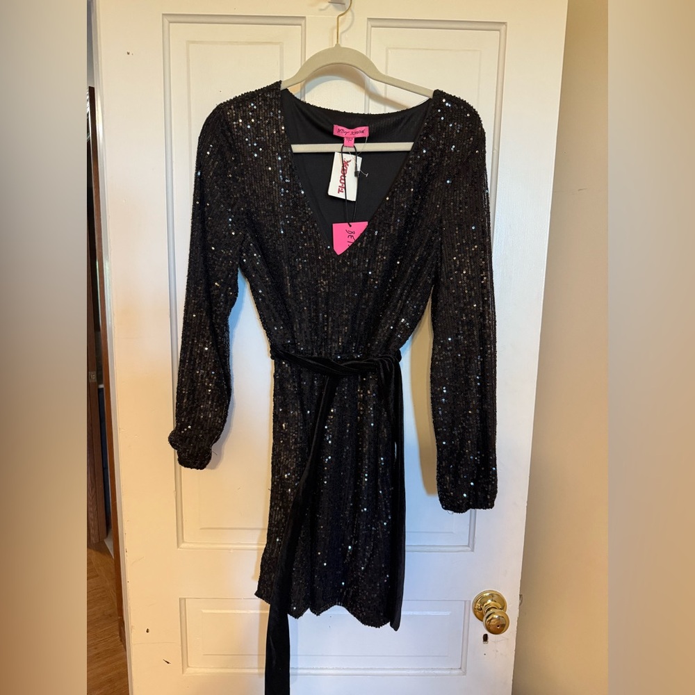 Betsey Johnson Black Sequin Glam Dress